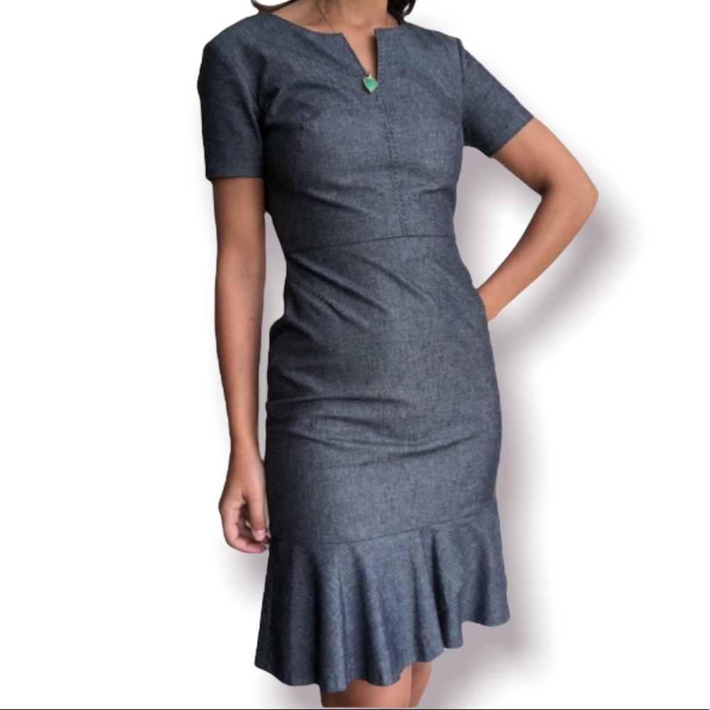 Banana Republic Gray Fitted Short-Sleeve Sheath Dress with Flounce Hem